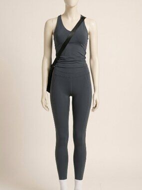 MASKERT Dark Gray Tank Top & Leggings Workout Set Size L Activewear